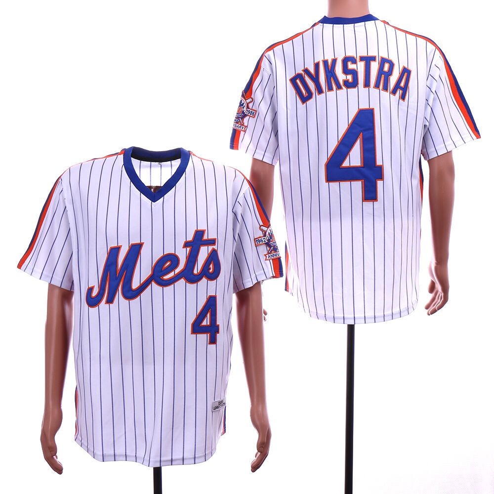 Men New York Mets 4 Dykstra White stripe Throwback MLB Jerseys